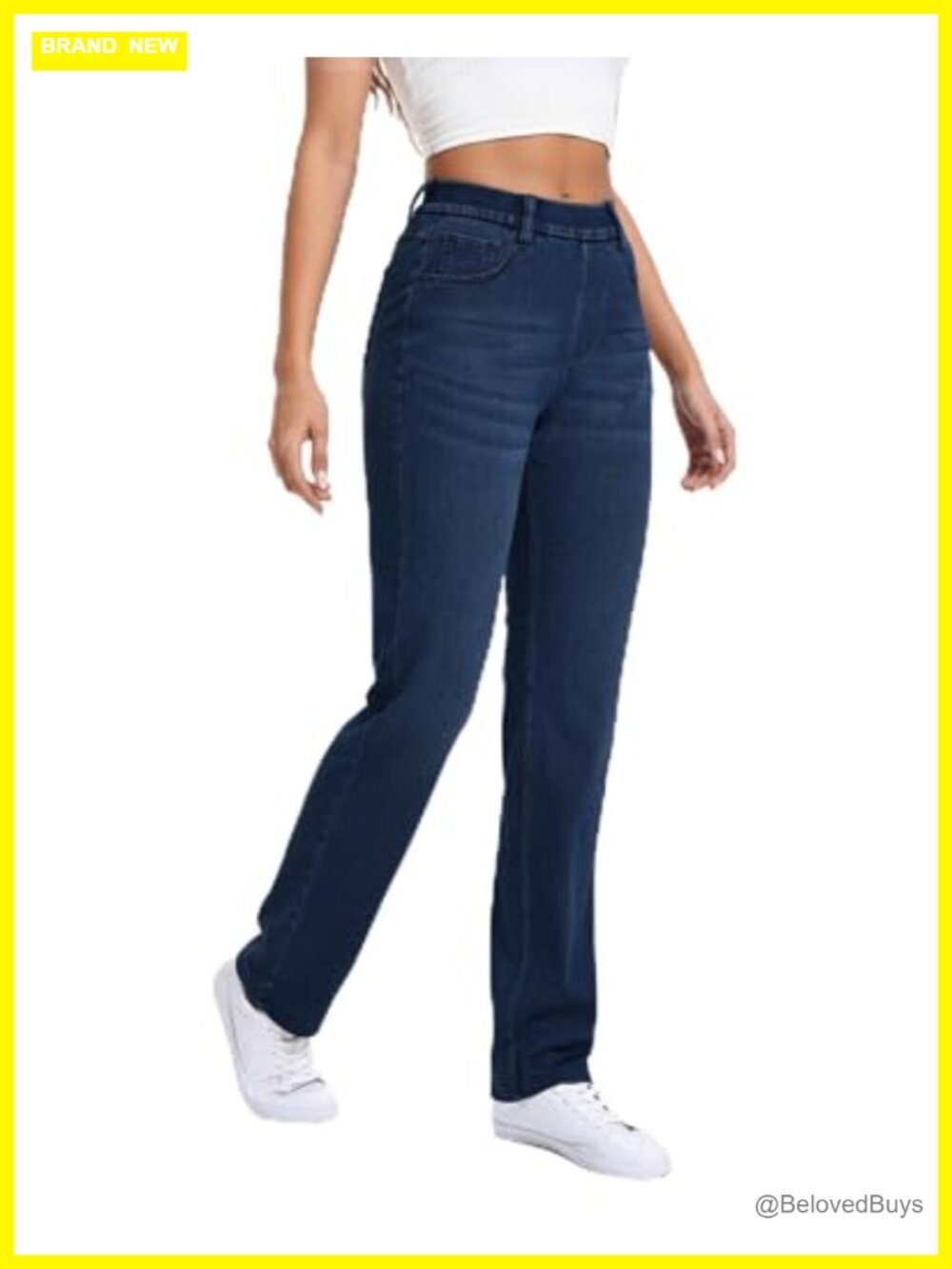 Straight Leg Pull On Jeans High Waisted Stretch Sweatpant Denim Pants